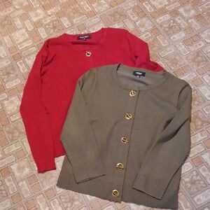 Ellen Tracy Burgundy Cardigan with Gold Accent Promise Studio Olive Green